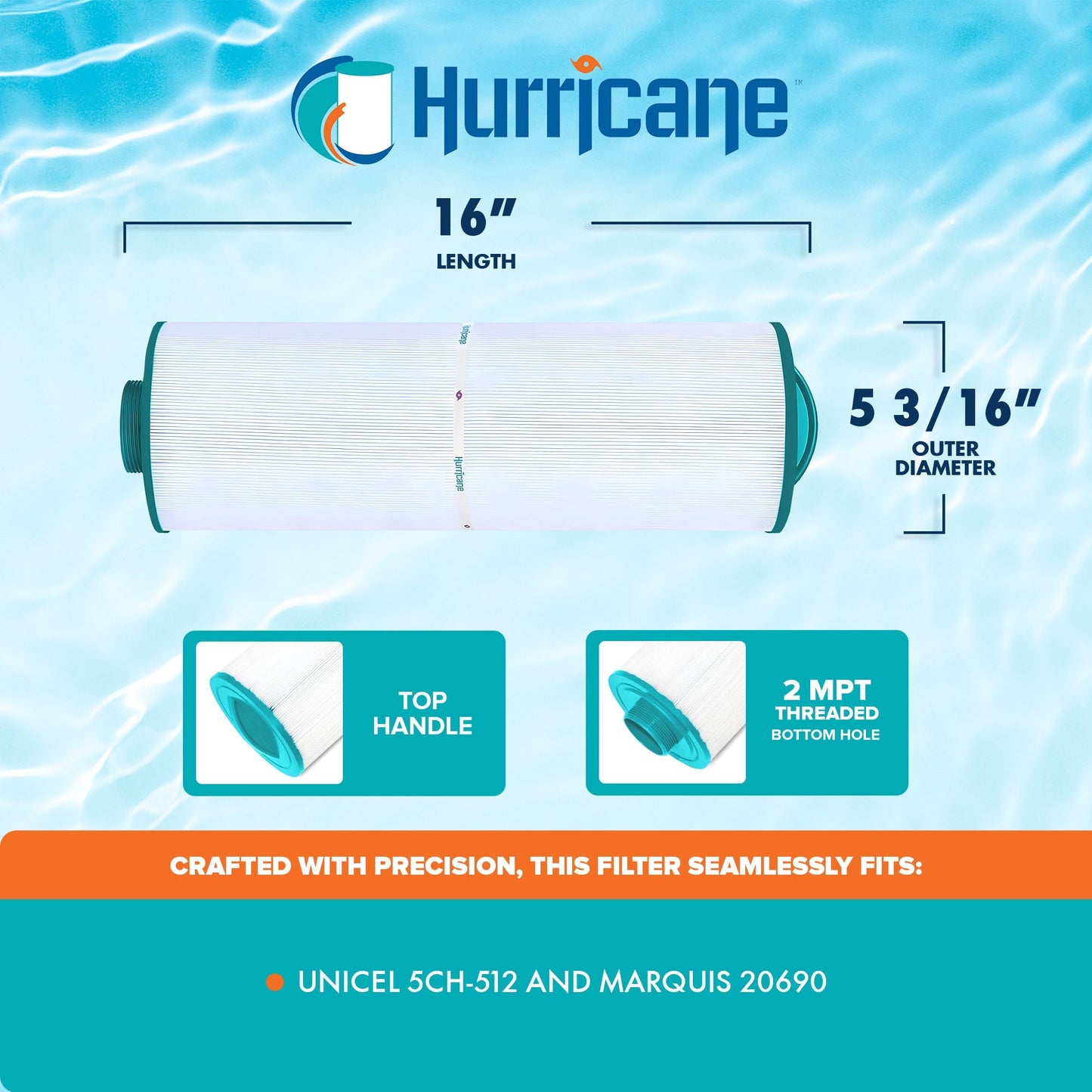 Hurricane Advanced Spa Filter Cartridge for Unicel 5CH-512 and Marquis 20690