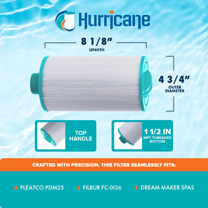 Hurricane Filters HFPDM25-01 Advanced Pool and Spa Cartridge Filter Replacement