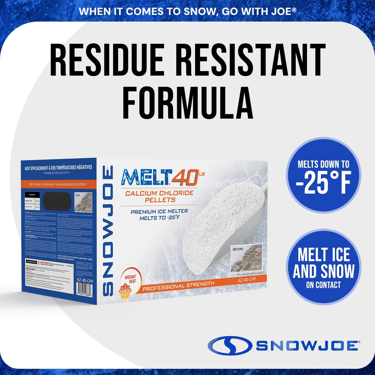 Snow Joe Ice Melt Calcium Chloride Blend, 40 lb (Packaging May Vary), AZ-40-CPP