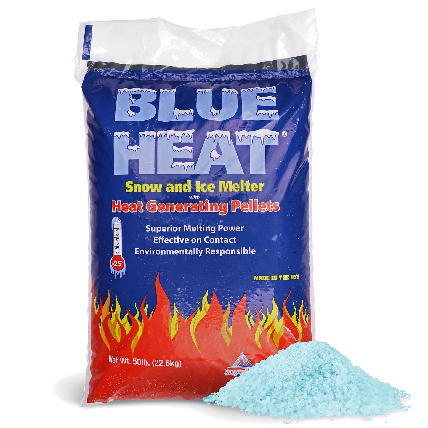 Blue Heat Ice Melt Pellets Deicer and Snow Removal for Driveway, 50 Pounds, BH50