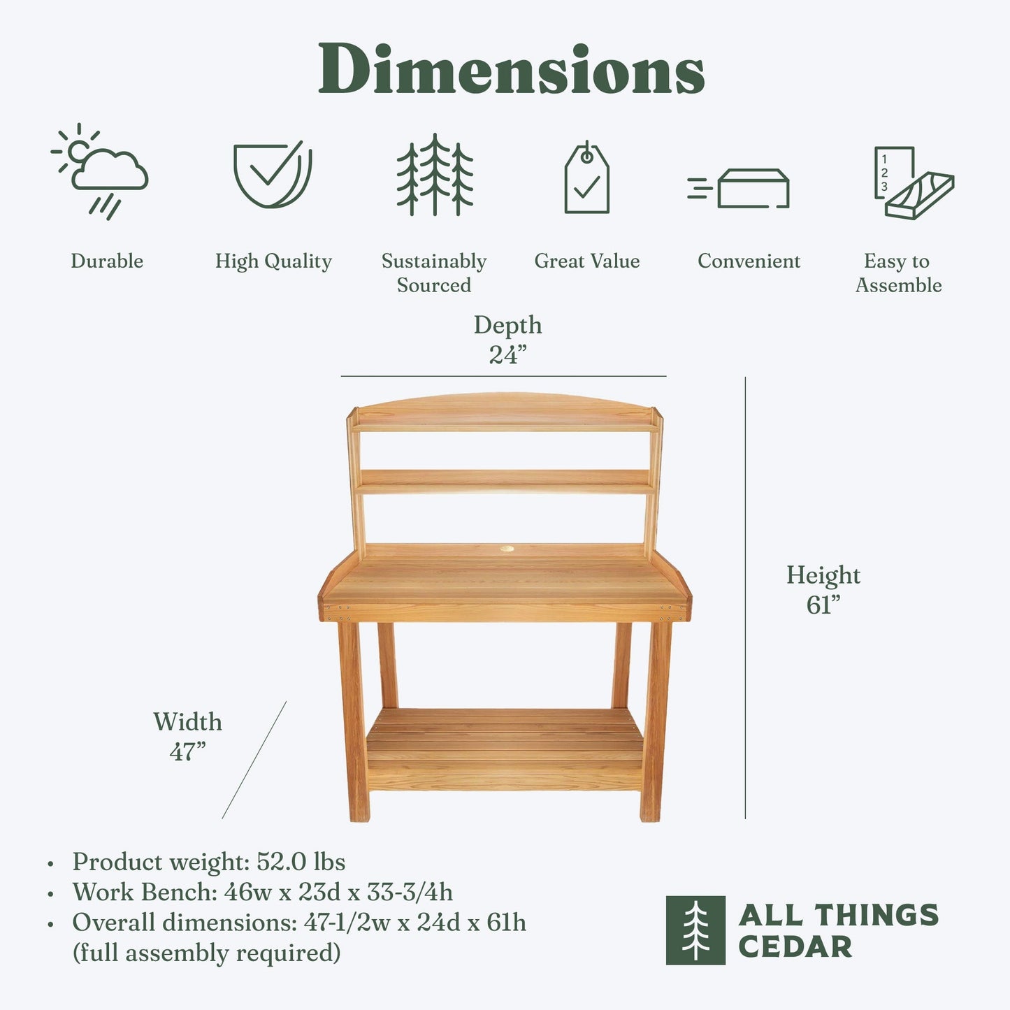 All Things Cedar Deluxe Potting Bench, Outdoor Garden & Plant Workstation Table
