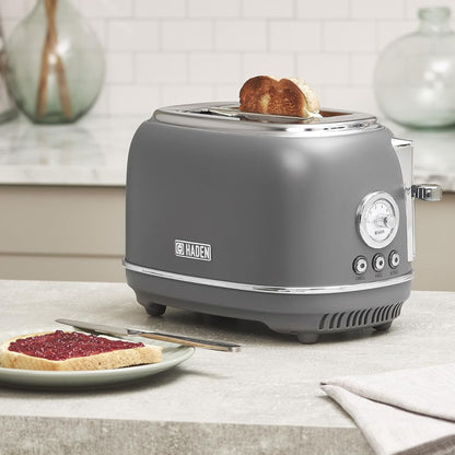 Haden Chelsea Stainless Steel 2 Slice Toaster, Extra Wide Slots, Grey & Chrome