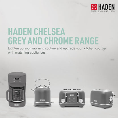 Haden Chelsea Stainless Steel 2 Slice Toaster, Extra Wide Slots, Grey & Chrome