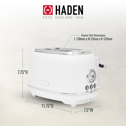 Haden Chelsea Stainless Steel 2 Slice Toaster, Extra Wide Slots, Ivory & Chrome