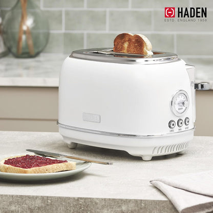 Haden Chelsea Stainless Steel 2 Slice Toaster, Extra Wide Slots, Ivory & Chrome