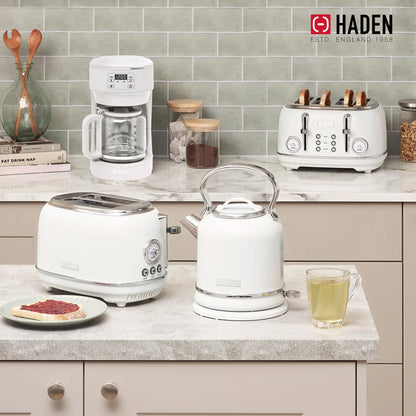 Haden Chelsea Stainless Steel 2 Slice Toaster, Extra Wide Slots, Ivory & Chrome