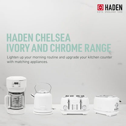 Haden Chelsea Stainless Steel 2 Slice Toaster, Extra Wide Slots, Ivory & Chrome