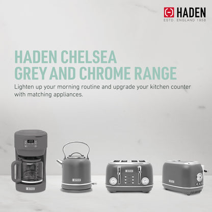 Haden Chelsea Stainless Steel 4 Slice Toaster, Extra Wide Slots, Grey & Chrome
