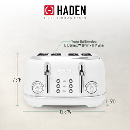 Haden Chelsea Stainless Steel 4 Slice Toaster, Extra Wide Slots, Ivory & Chrome