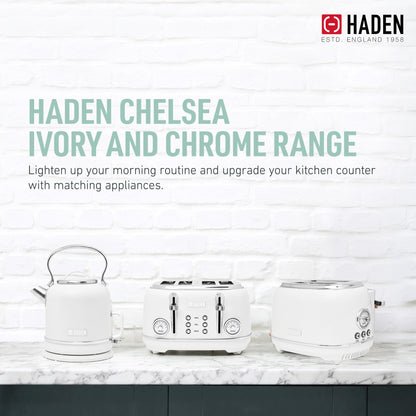 Haden Chelsea Stainless Steel 4 Slice Toaster, Extra Wide Slots, Ivory & Chrome