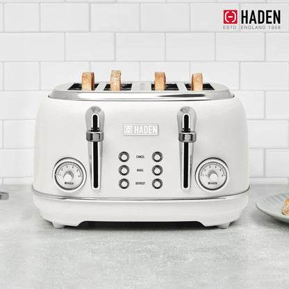 Haden Chelsea Stainless Steel 4 Slice Toaster, Extra Wide Slots, Ivory & Chrome