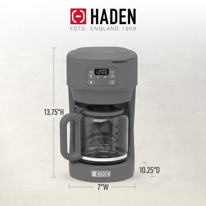 Haden Chelsea 10 Cup Digital Drip Coffee Maker with Glass Carafe, Grey & Chrome