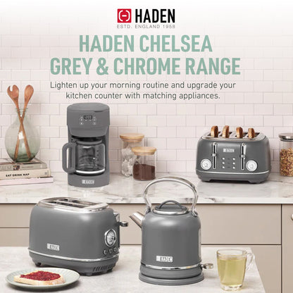 Haden Chelsea 10 Cup Digital Drip Coffee Maker with Glass Carafe, Grey & Chrome