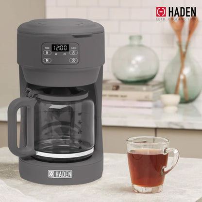 Haden Chelsea 10 Cup Digital Drip Coffee Maker with Glass Carafe, Grey & Chrome