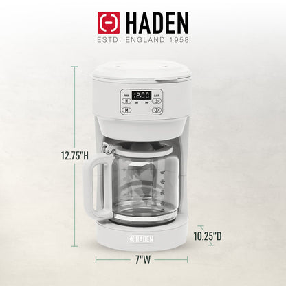 Haden Chelsea 10 Cup Digital Drip Coffee Maker with Glass Carafe, Ivory & Chrome