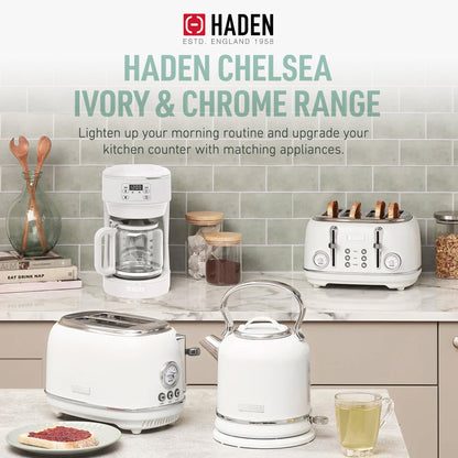 Haden Chelsea 10 Cup Digital Drip Coffee Maker with Glass Carafe, Ivory & Chrome