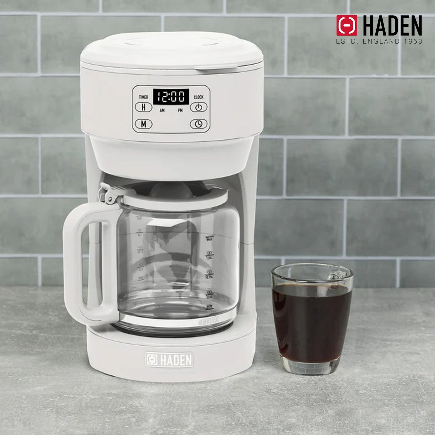 Haden Chelsea 10 Cup Digital Drip Coffee Maker with Glass Carafe, Ivory & Chrome