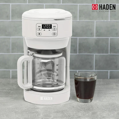 Haden Chelsea 10 Cup Digital Drip Coffee Maker with Glass Carafe, Ivory & Chrome