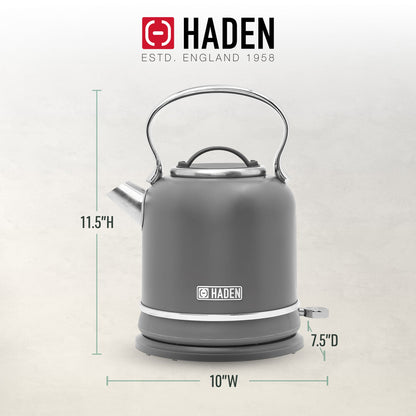 Haden Chelsea 1.7 Liter Electric Water Kettle w/ 360-Degree Base, Grey & Chrome