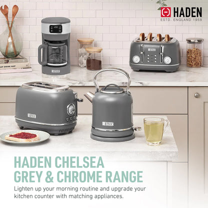 Haden Chelsea 1.7 Liter Electric Water Kettle w/ 360-Degree Base, Grey & Chrome