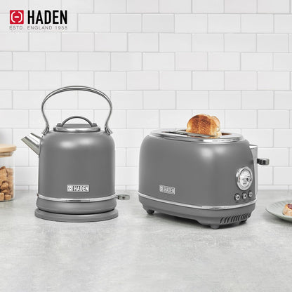 Haden Chelsea 1.7 Liter Electric Water Kettle w/ 360-Degree Base, Grey & Chrome