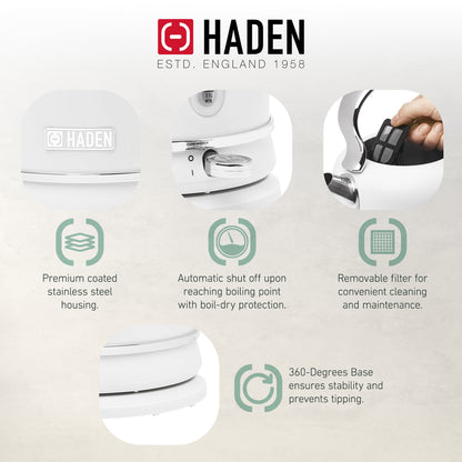 Haden Chelsea 1.7 Liter Electric Water Kettle w/ 360-Degree Base, Ivory & Chrome