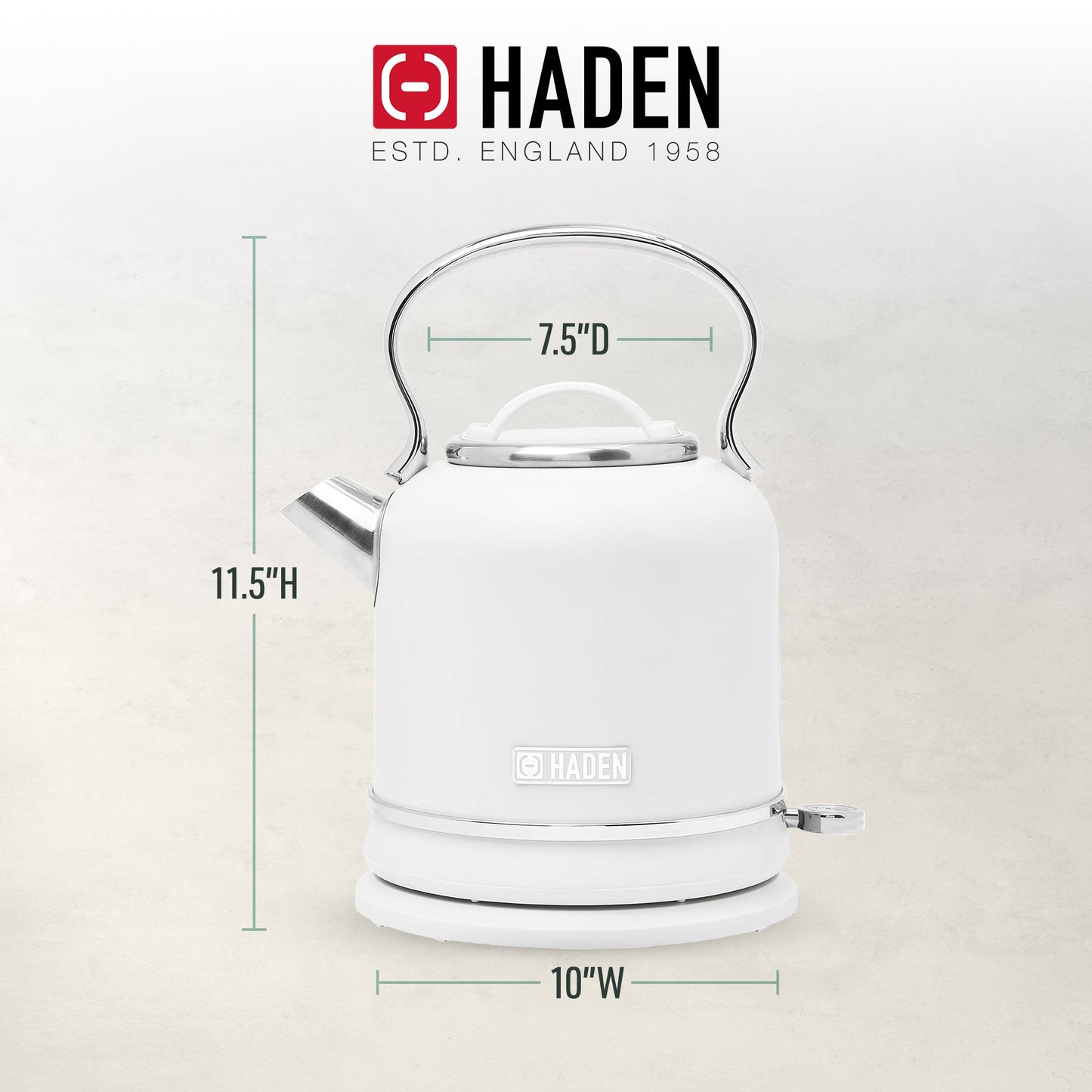 Haden Chelsea 1.7 Liter Electric Water Kettle w/ 360-Degree Base, Ivory & Chrome