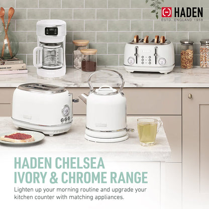 Haden Chelsea 1.7 Liter Electric Water Kettle w/ 360-Degree Base, Ivory & Chrome