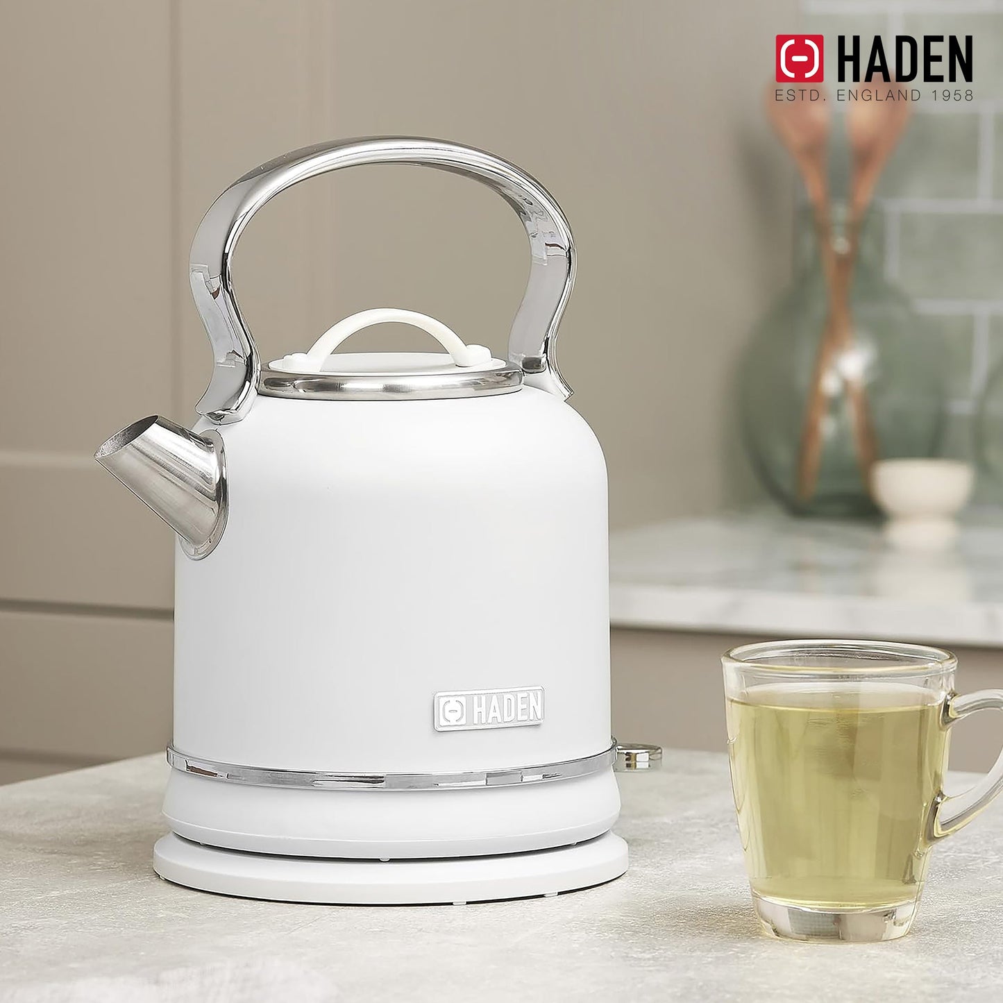 Haden Chelsea 1.7 Liter Electric Water Kettle w/ 360-Degree Base, Ivory & Chrome