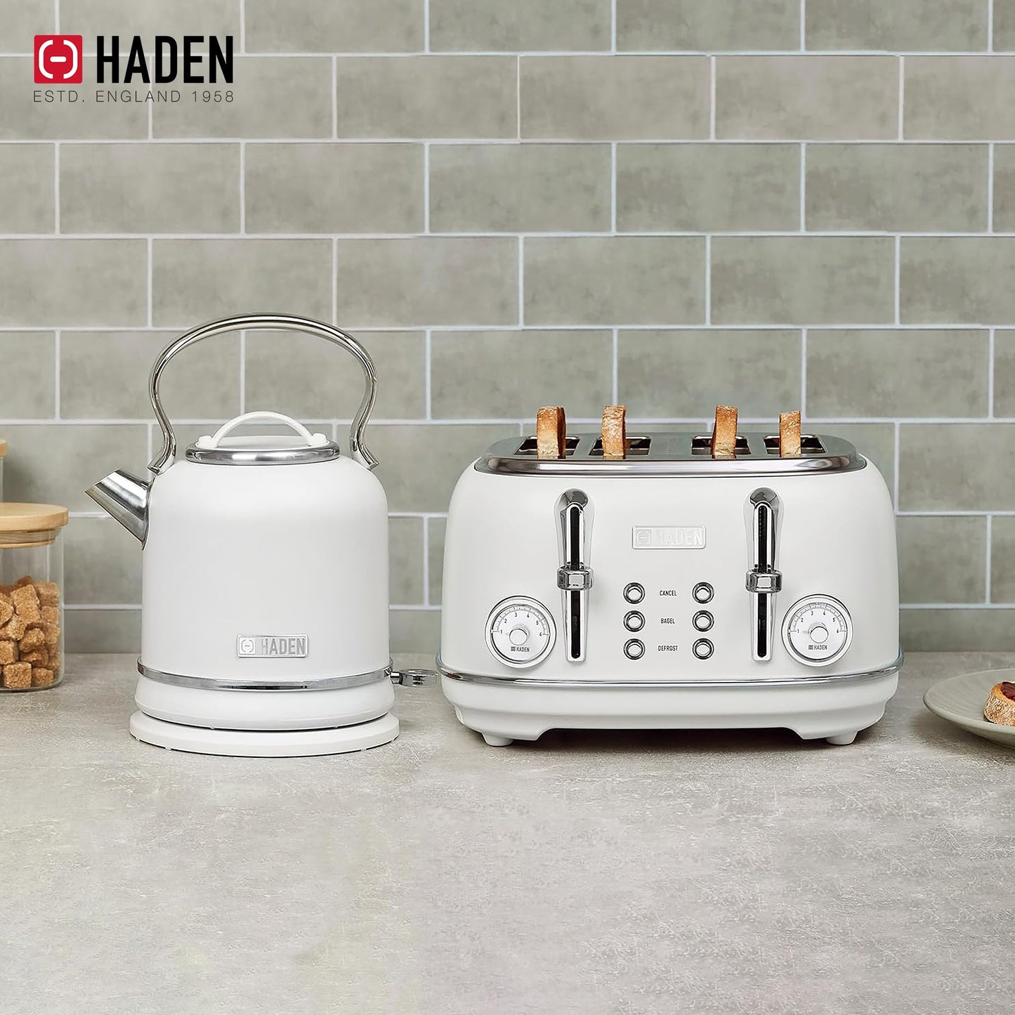 Haden Chelsea 1.7 Liter Electric Water Kettle w/ 360-Degree Base, Ivory & Chrome