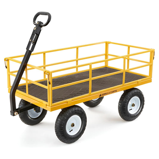 Gorilla Carts Heavy Duty Utility Cart, 1200 lb Outdoor Garden Wagon, Yellow