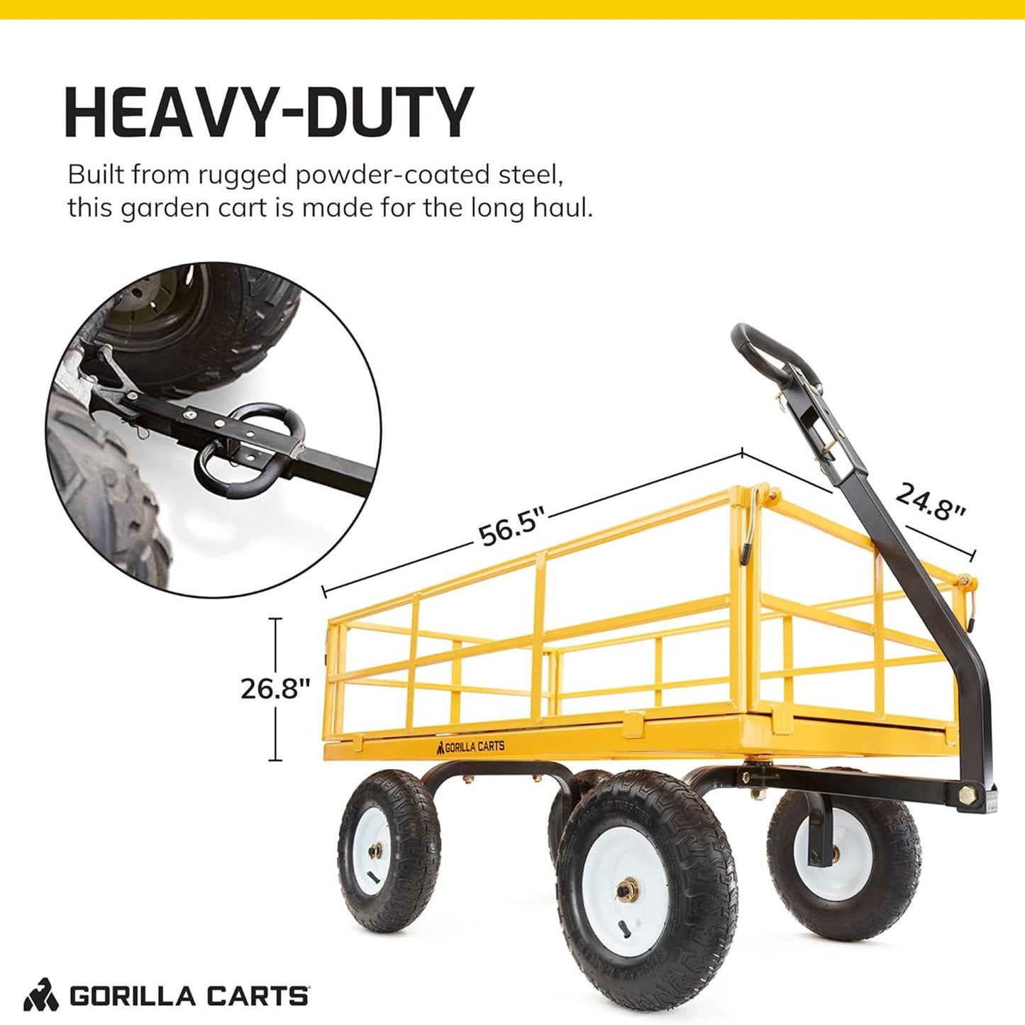 Gorilla Carts Heavy Duty Utility Cart, 1200 lb Outdoor Garden Wagon, Yellow