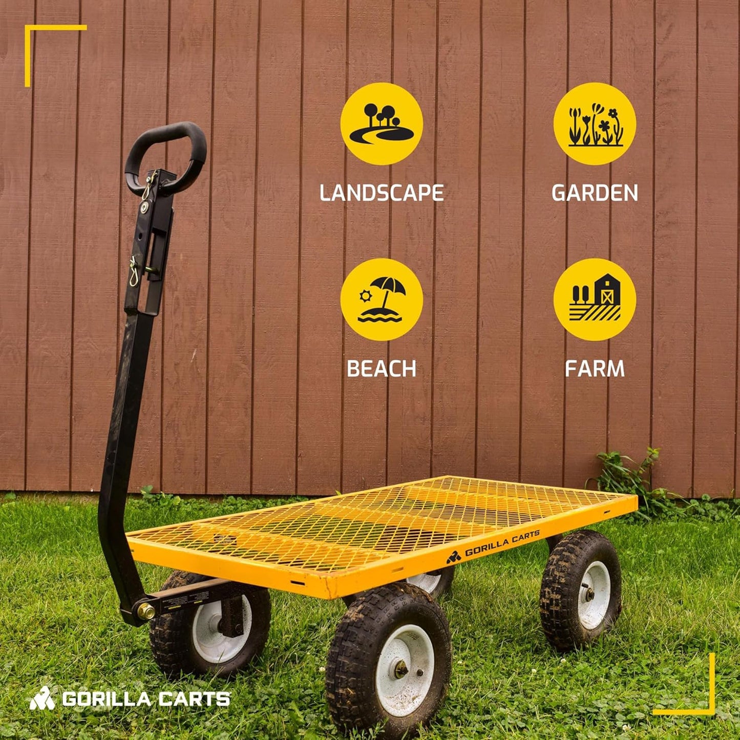 Gorilla Carts Heavy Duty Utility Cart, 1200 lb Outdoor Garden Wagon, Yellow