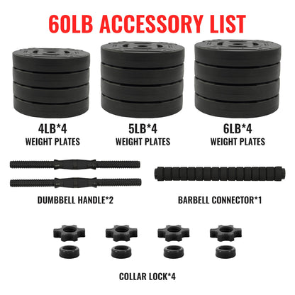 Fitvids 2 in 1 Adjustable Dumbbell Set, 60lbs Free Weights Set with Connector