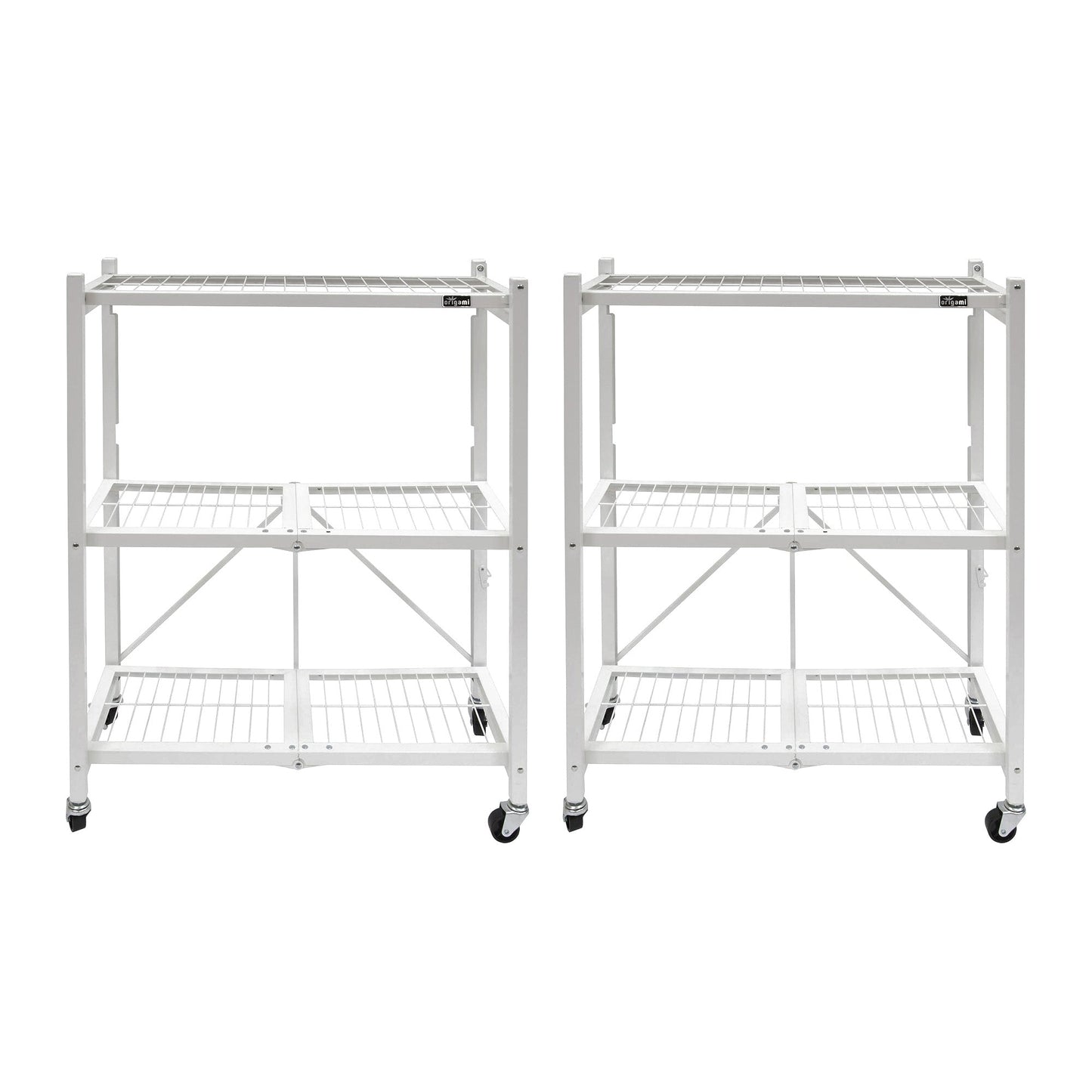 Origami 2-Pack General Purpose Foldable 3-Tier Shelf Storage Racks, R3, White
