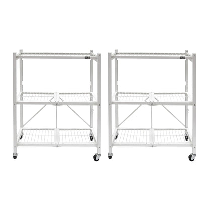 Origami 2-Pack General Purpose Foldable 3-Tier Shelf Storage Racks, R3, White