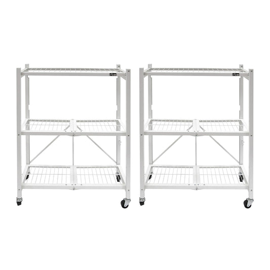 Origami 2-Pack General Purpose Foldable 3-Tier Shelf Storage Racks, R3, White