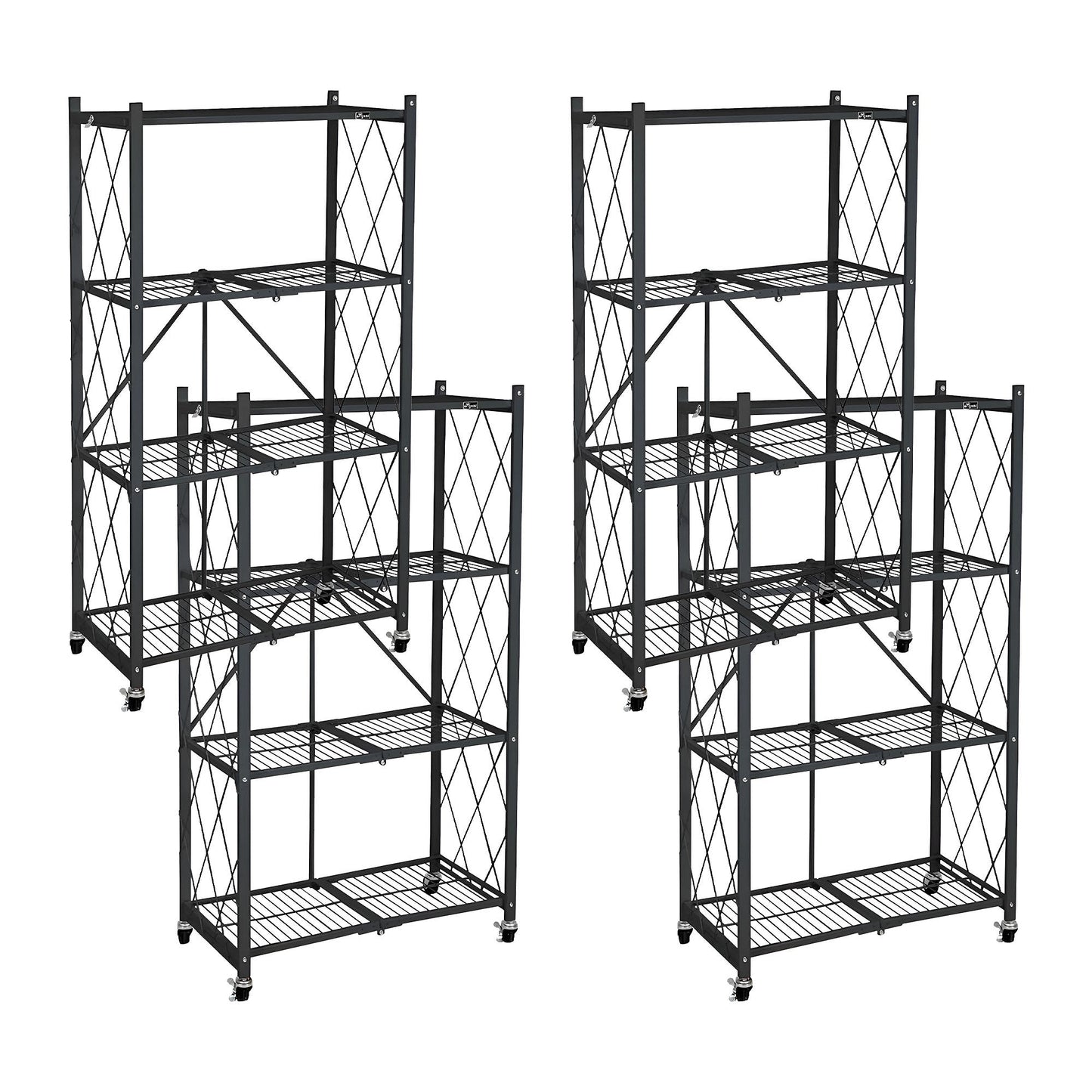 Origami 4 Pack 4 Tier Folding Garage Shelves Heavy Duty Shelving with Wheels