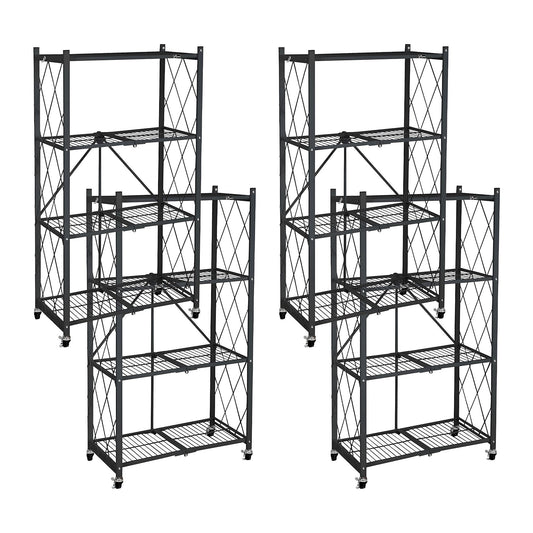 Origami 4 Pack 4 Tier Folding Garage Shelves Heavy Duty Shelving with Wheels