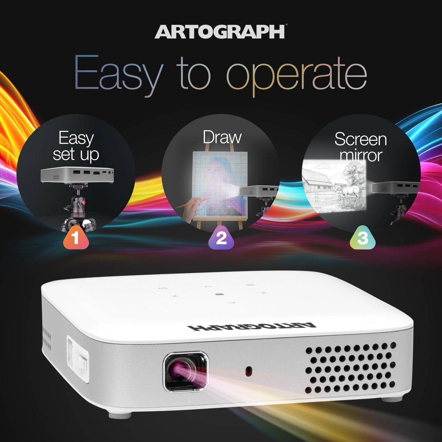 Artograph Smart HD Digital Art Projector with Remote, Wi Fi, and Case, White