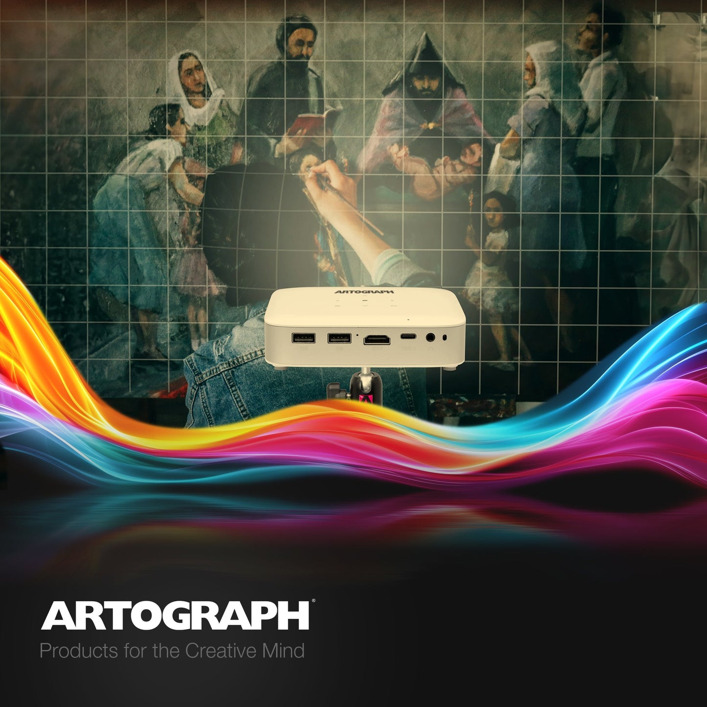 Artograph Smart HD Digital Art Projector with Remote, Wi Fi, and Case, White