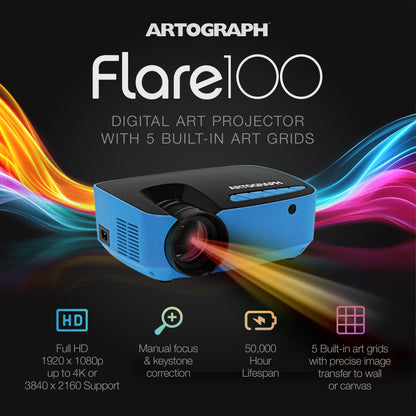 Artograph Smart HD Digital Art Projector, Wi Fi, Clamp Stand, Flare 100, Blue
