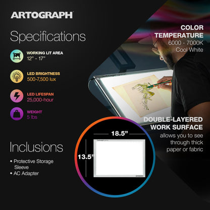 Artograph Featherweight 12" x 17" Dimmable Slim Lightpad for Drawing & Tracing