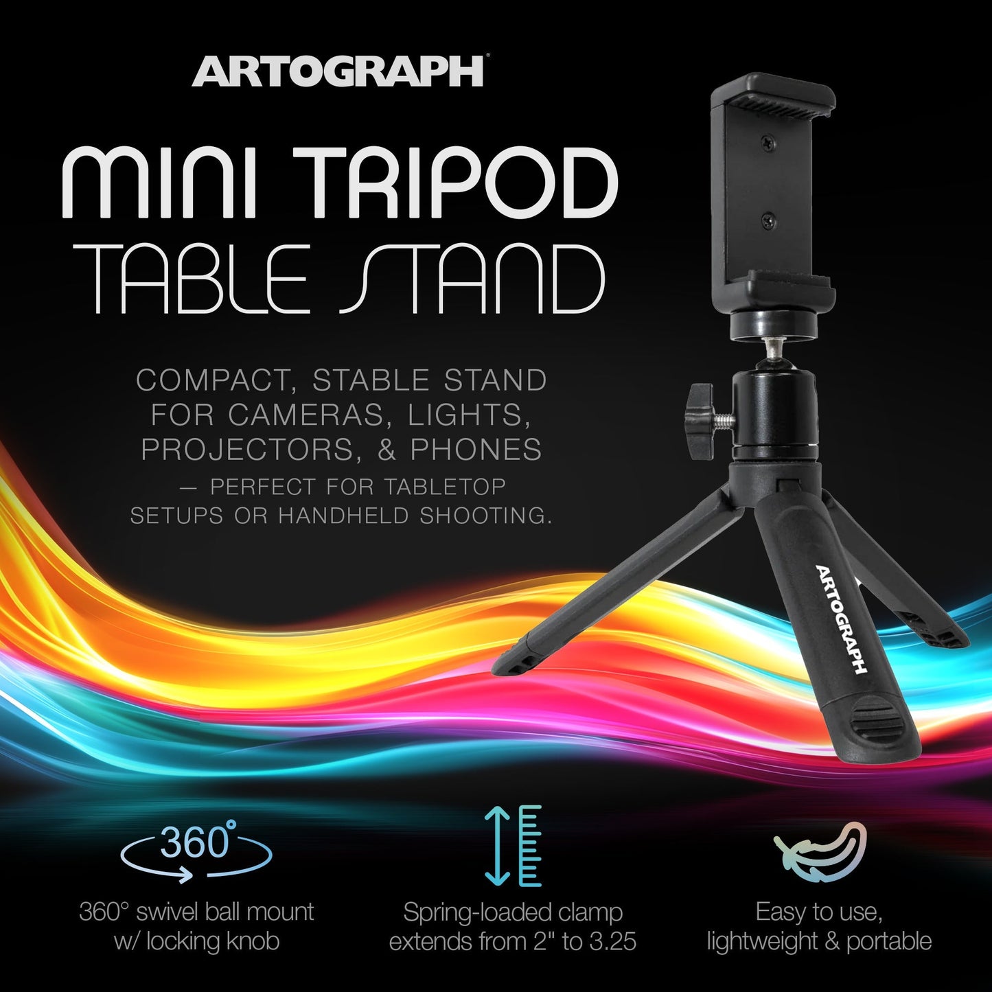 Artograph Mini Tripod Tabletop & Handheld Stand for Digital Projectors & Phones