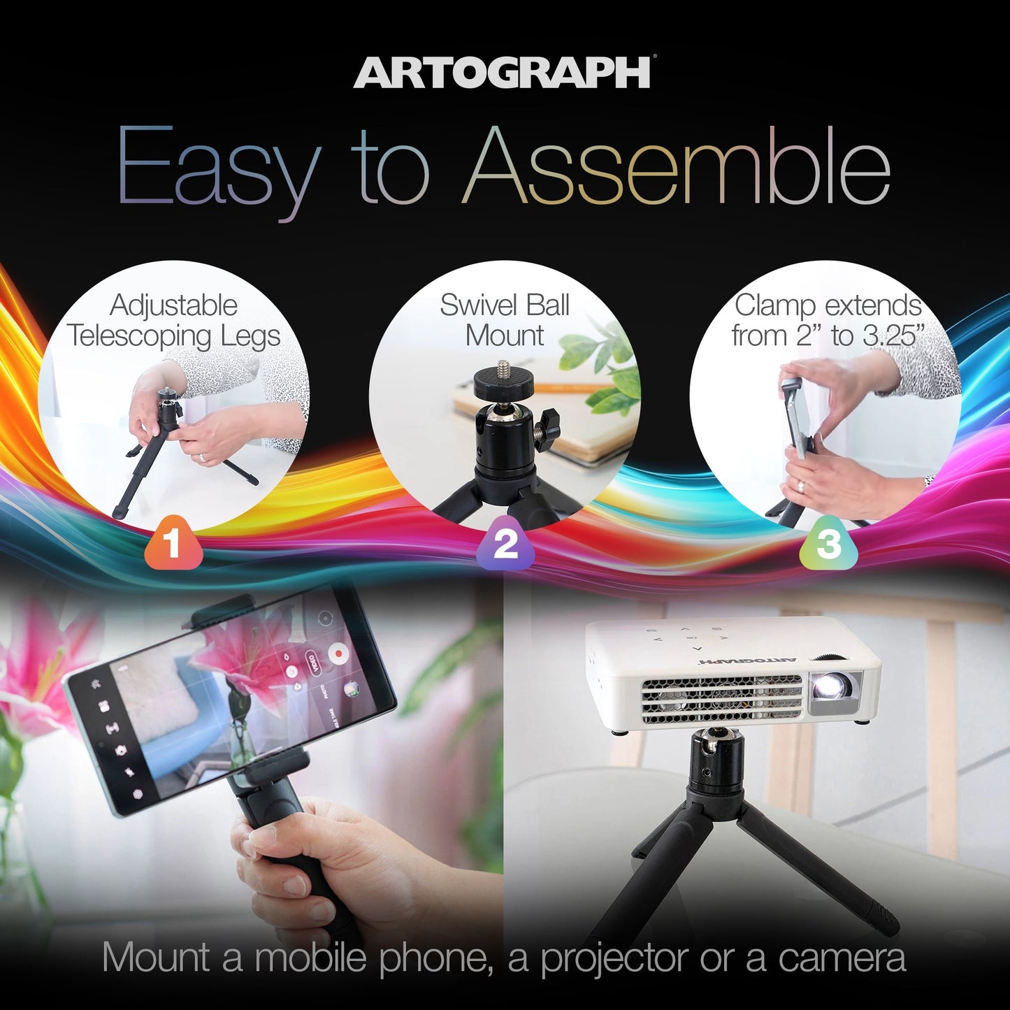 Artograph Mini Tripod Tabletop & Handheld Stand for Digital Projectors & Phones