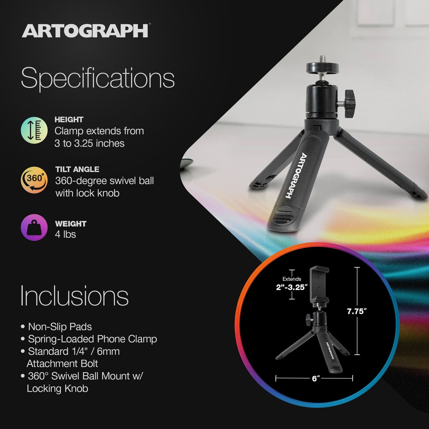 Artograph Mini Tripod Tabletop & Handheld Stand for Digital Projectors & Phones