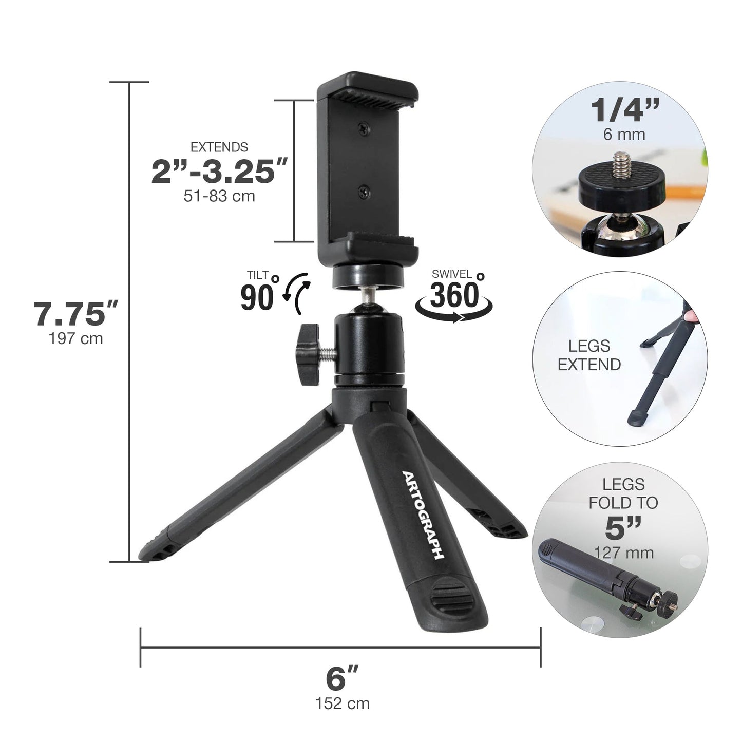 Artograph Mini Tripod Tabletop & Handheld Stand for Digital Projectors & Phones
