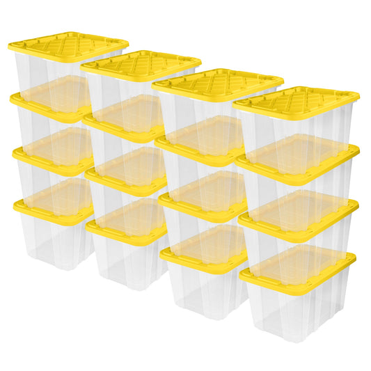 Sterilite Industrial Storage Box with Carrying Handles, 27 Gal, Yellow, 16 Pack
