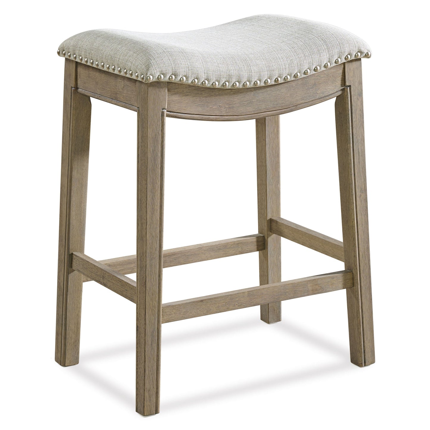 ROME + OAK Parker Backless Saddle Kitchen Counter Stool, Oak, Grey Upholstery