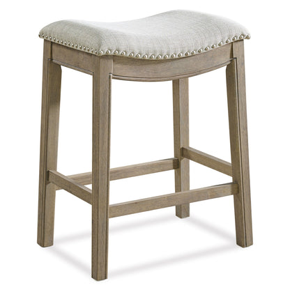 ROME + OAK Parker Backless Saddle Kitchen Counter Stool, Oak, Grey Upholstery